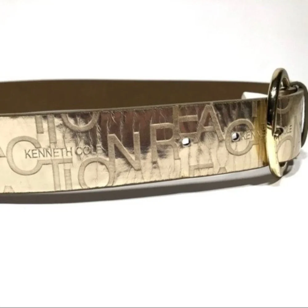 Kenneth Cole Reaction Embossed mirror gold Belt